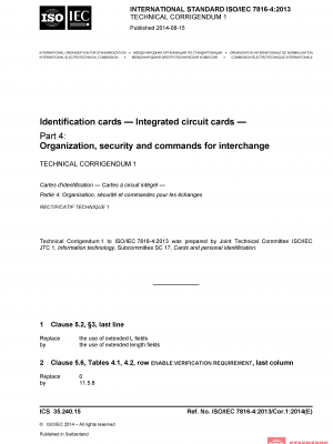 ISO/IEC 7816-4:2013/Cor 1:2014 PDF