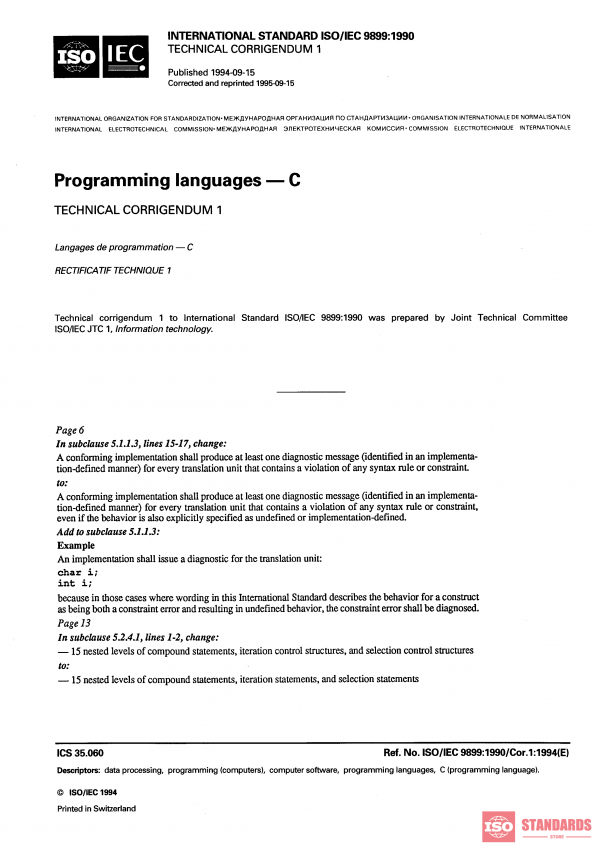 ISO/IEC 9899:1990/COR1:1994 PDF