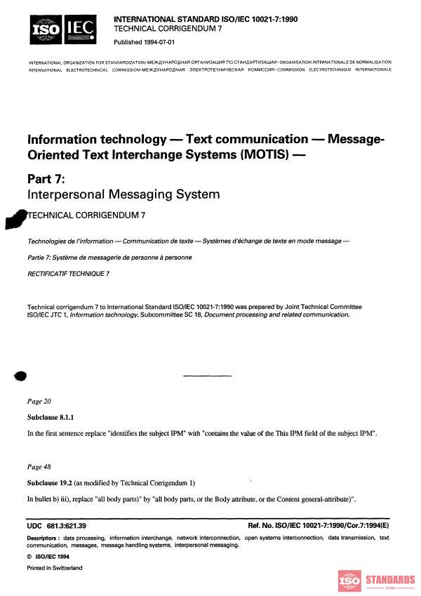ISO/IEC 10021-7:1990/Cor 7:1994 PDF
