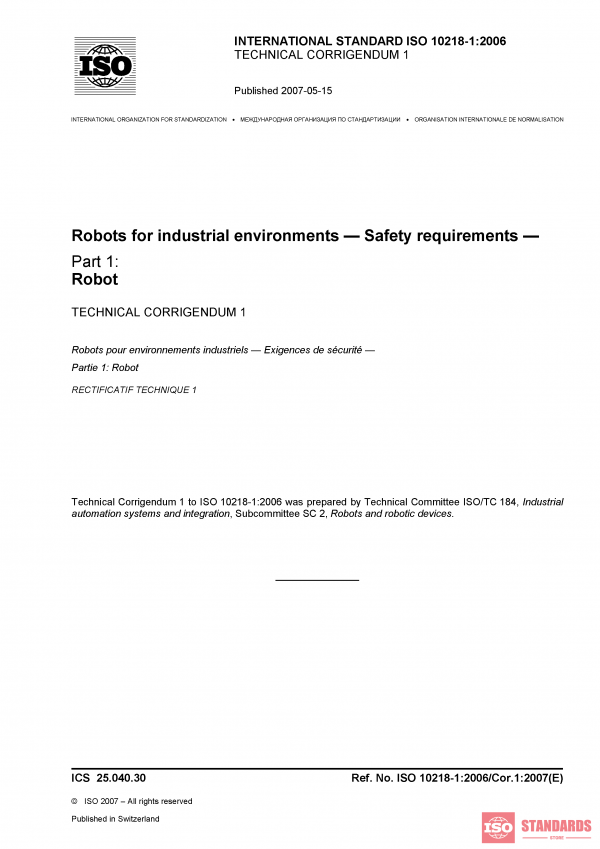 ISO 10218-1:2006/Cor 1:2007 PDF