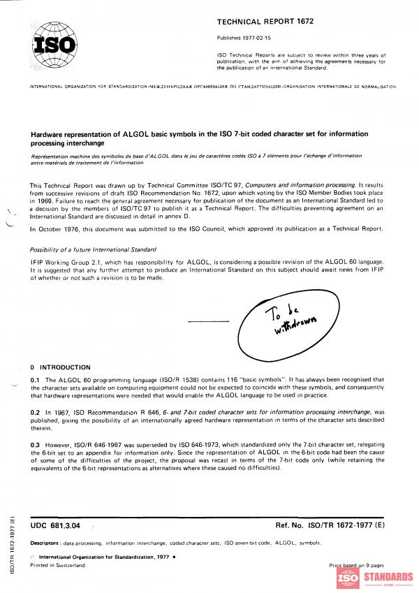 ISO/TR 1672:1977 PDF