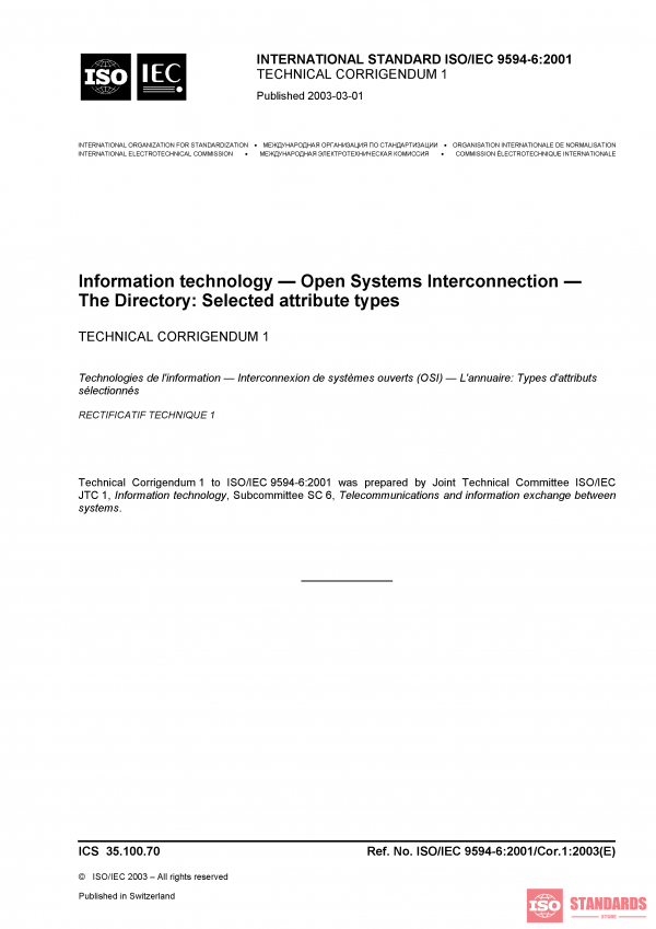 ISO/IEC 9594-6:2001/Cor 1:2003 PDF