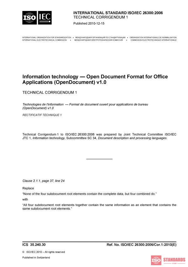 ISO/IEC 26300:2006/COR1:2010 PDF