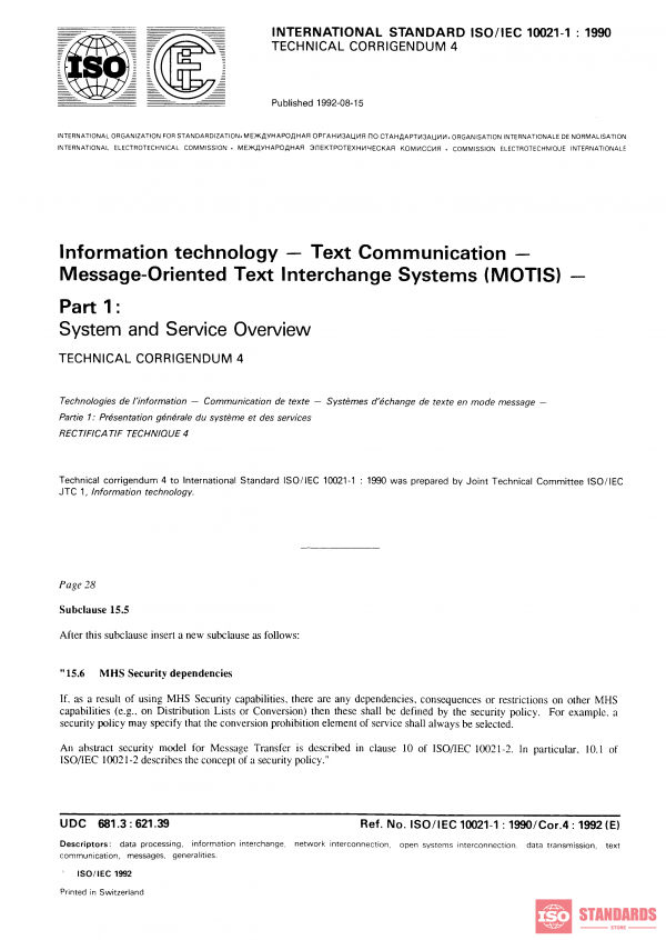 ISO/IEC 10021-1:1990/Cor 4:1992 PDF