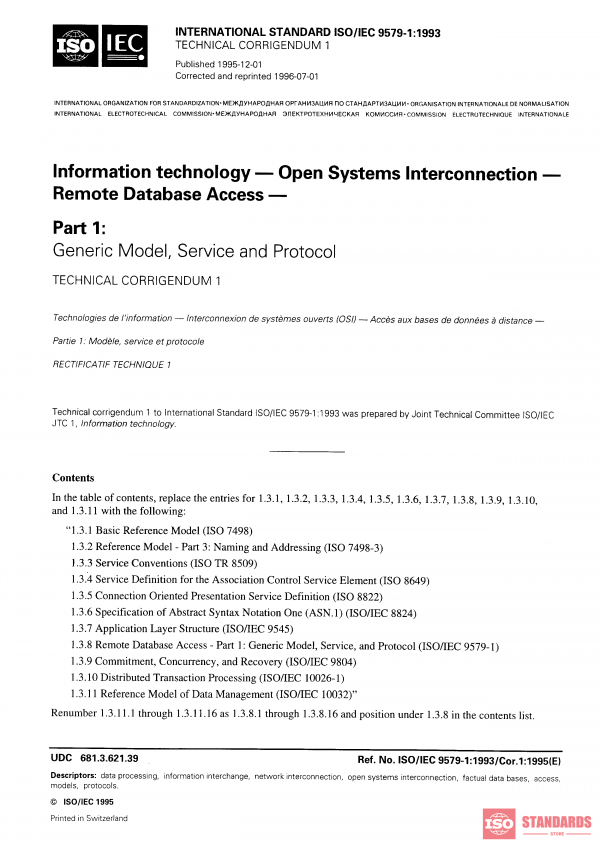 ISO/IEC 9579-1:1993/Cor 1:1995 PDF