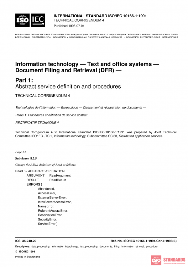 ISO/IEC 10166-1:1991/COR4:1998 PDF
