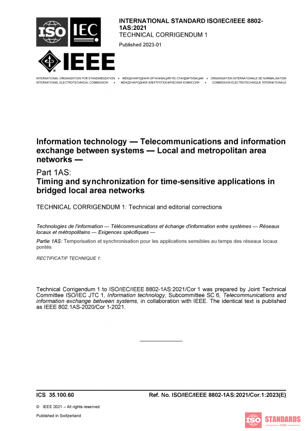 ISO/IEC/IEEE 8802-1AS:2021/Cor 1:2023 PDF