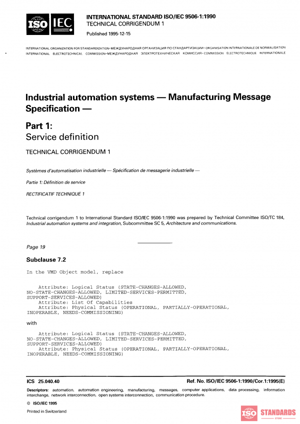 ISO/IEC 9506-1:1990/Cor 1:1995 PDF