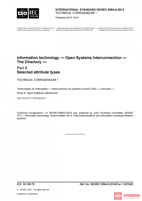 ISO/IEC 9594-6:2014/COR1:2015 PDF
