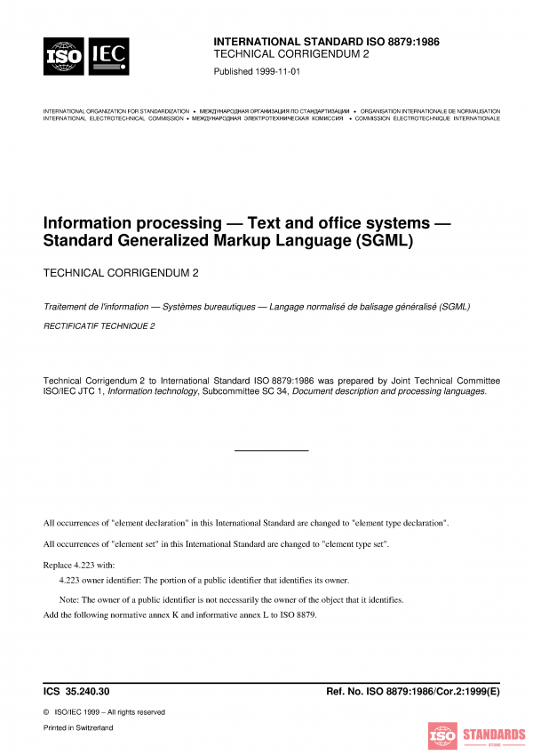 ISO 8879:1986/COR2:1999 PDF