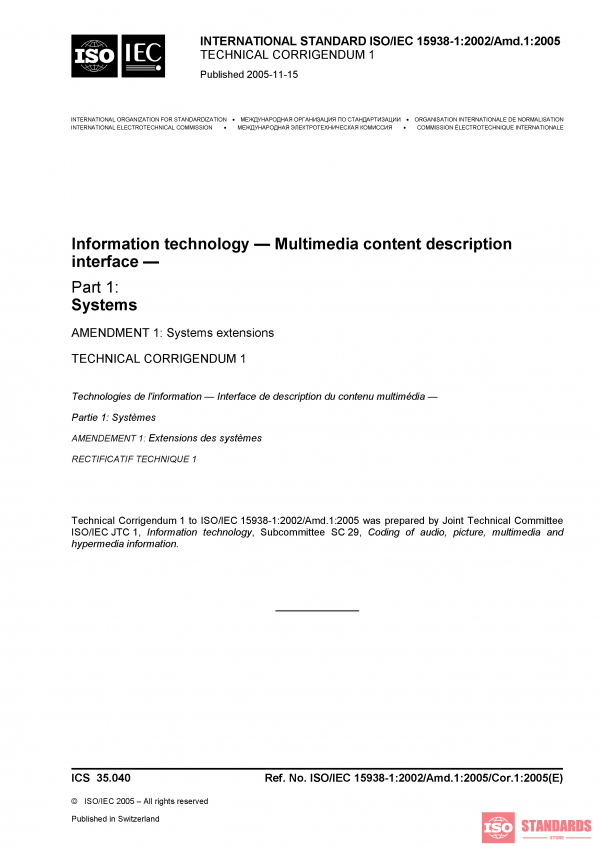 ISO/IEC 15938-1:2002/Amd 1:2005/Cor 1:2005 PDF