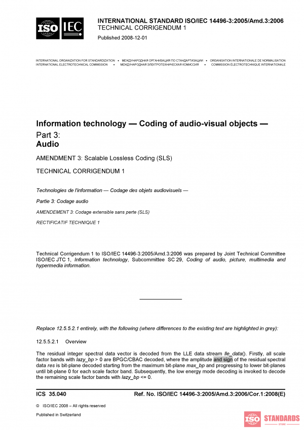 ISO/IEC 14496-3:2005/AMD3:2006/COR1:2008 PDF