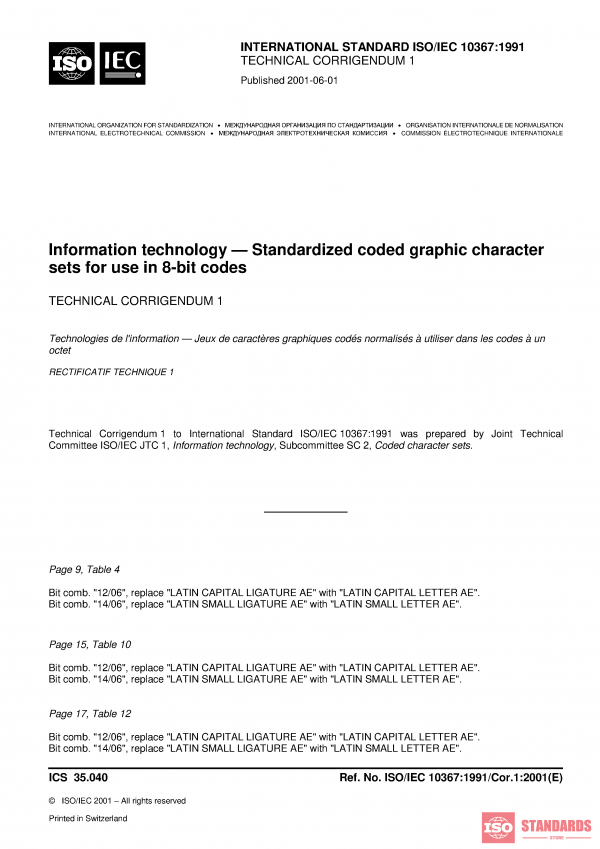 ISO/IEC 10367:1991/COR1:2001 PDF
