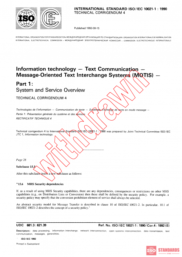 ISO/IEC 10021-1:1990/COR4:1992 PDF