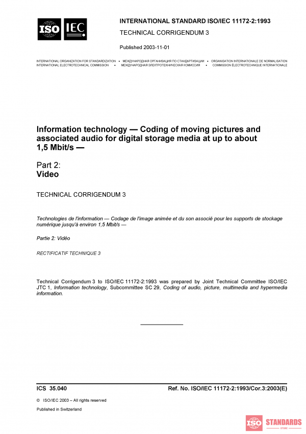 ISO/IEC 11172-2:1993/COR3:2003 PDF