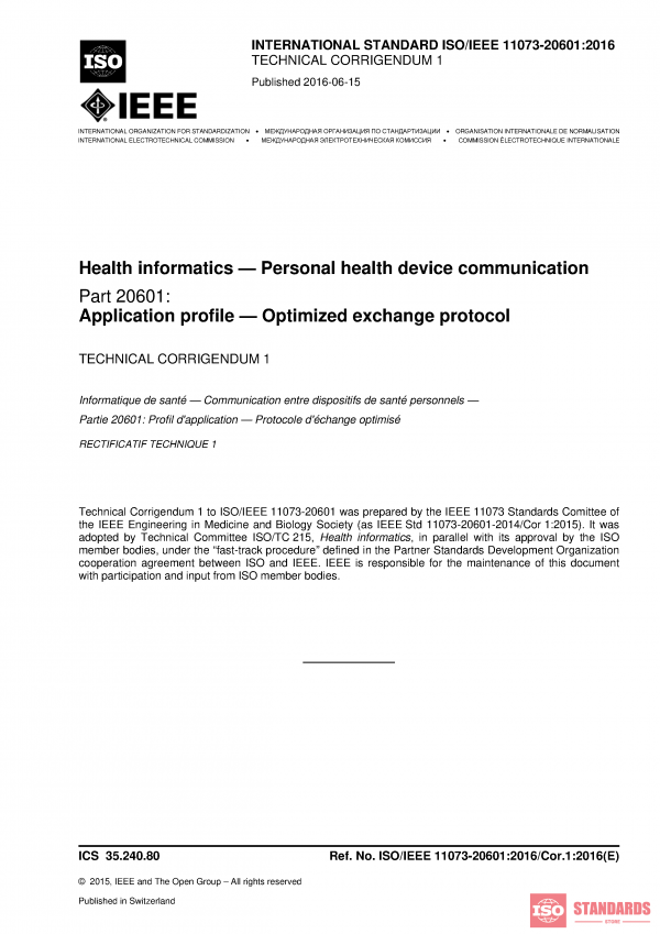 ISO/IEEE 11073-20601:2016/Cor 1:2016 PDF