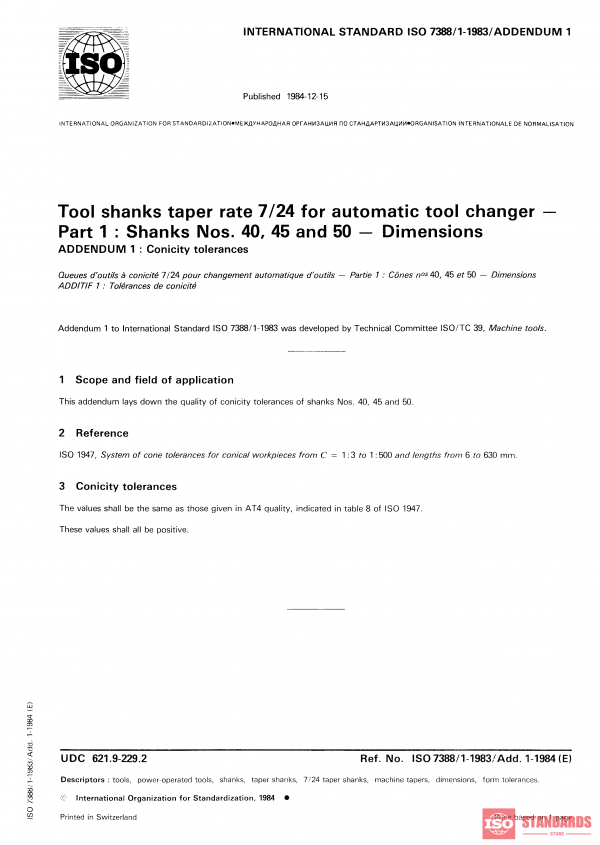 ISO 7388-1:1983/Add 1:1984 PDF
