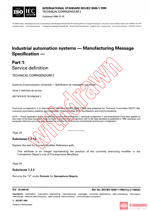 ISO/IEC 9506-1:1990/COR2:1995 PDF