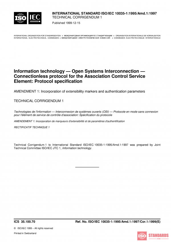 ISO/IEC 10035-1:1995/Amd 1:1997/Cor 1:1999 PDF