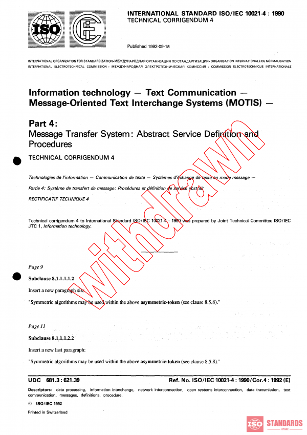 ISO/IEC 10021-4:1990/COR4:1992 PDF