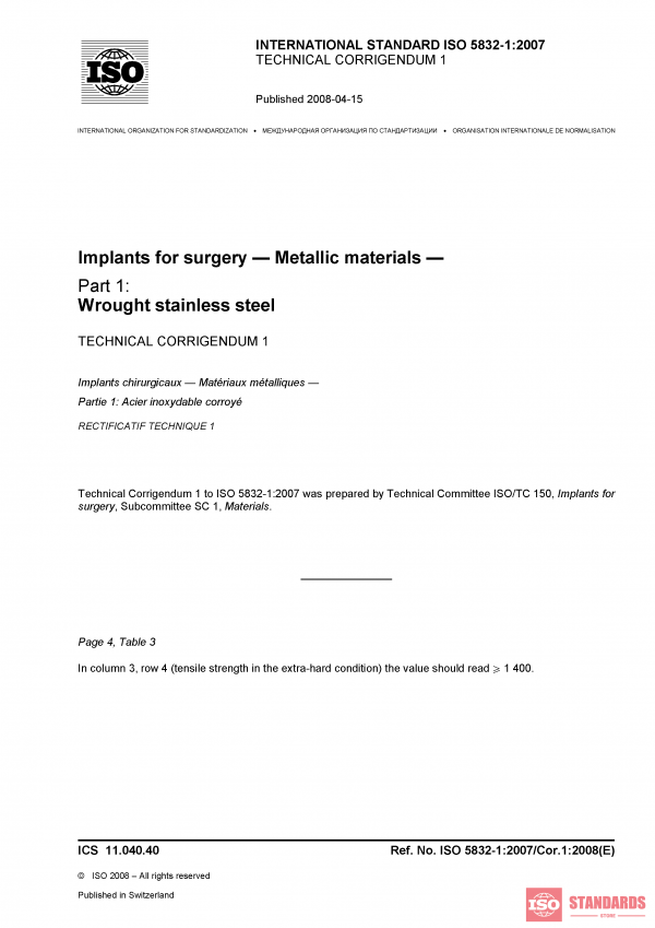 ISO 5832-1:2007/Cor 1:2008 PDF