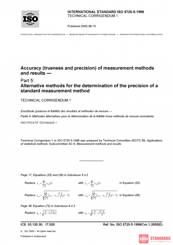 ISO 5725-5:1998/Cor 1:2005 PDF