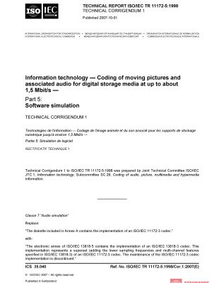 ISO/IEC TR 11172-5:1998/Cor 1:2007 PDF