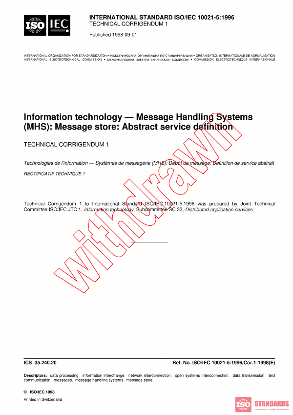 ISO/IEC 10021-5:1996/COR1:1998 PDF