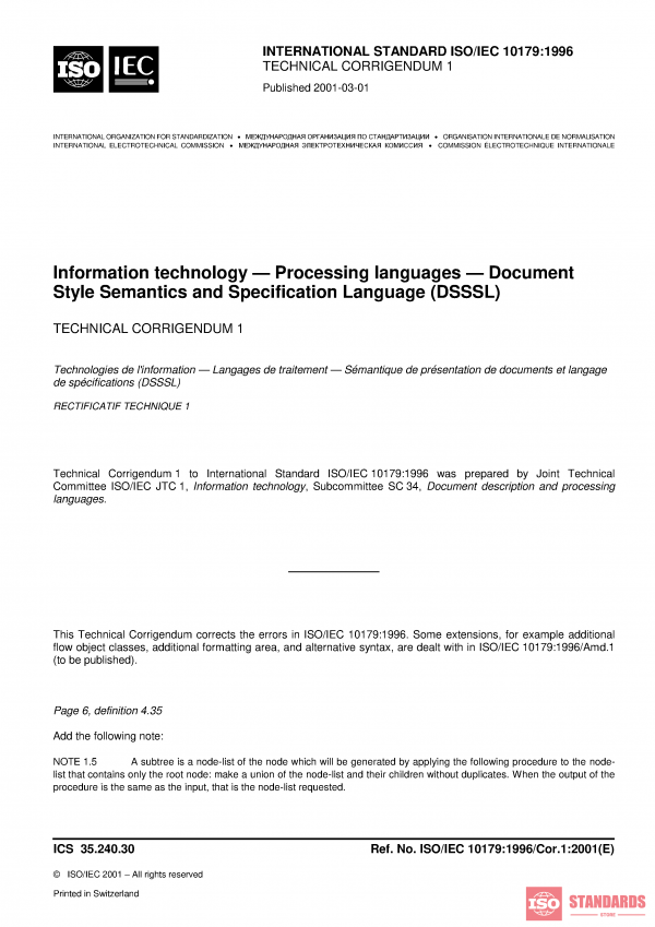 ISO/IEC 10179:1996/COR1:2001 PDF