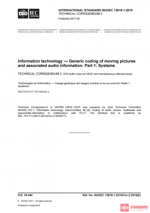 ISO/IEC 13818-1:2015/Cor 2:2017 PDF