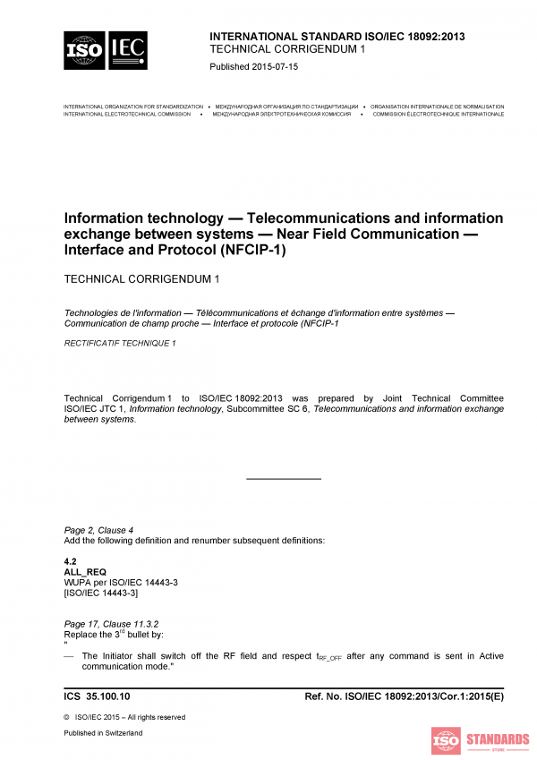 ISO/IEC 18092:2013/Cor 1:2015 PDF