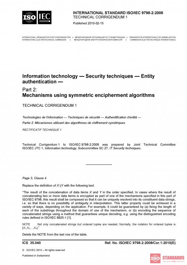 ISO/IEC 9798-2:2008/Cor 1:2010 PDF
