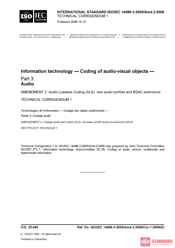 ISO/IEC 14496-3:2005/Amd 2:2006/Cor 1:2006 PDF