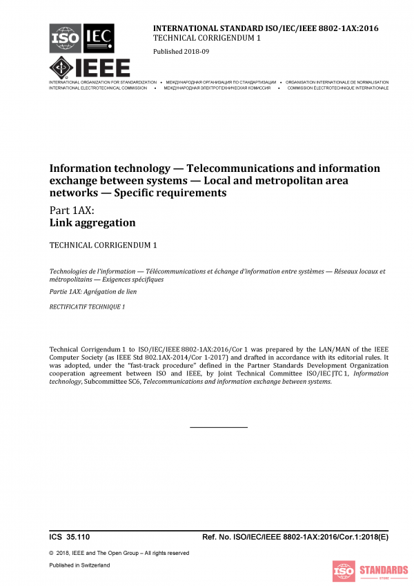 ISO/IEC/IEEE 8802-1AX:2016/Cor 1:2018 PDF