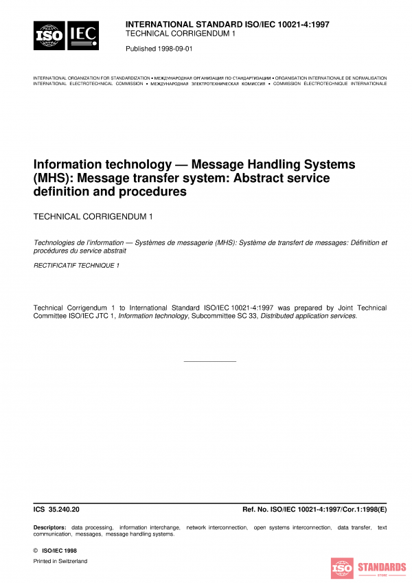 ISO/IEC 10021-4:1997/Cor 1:1998 PDF