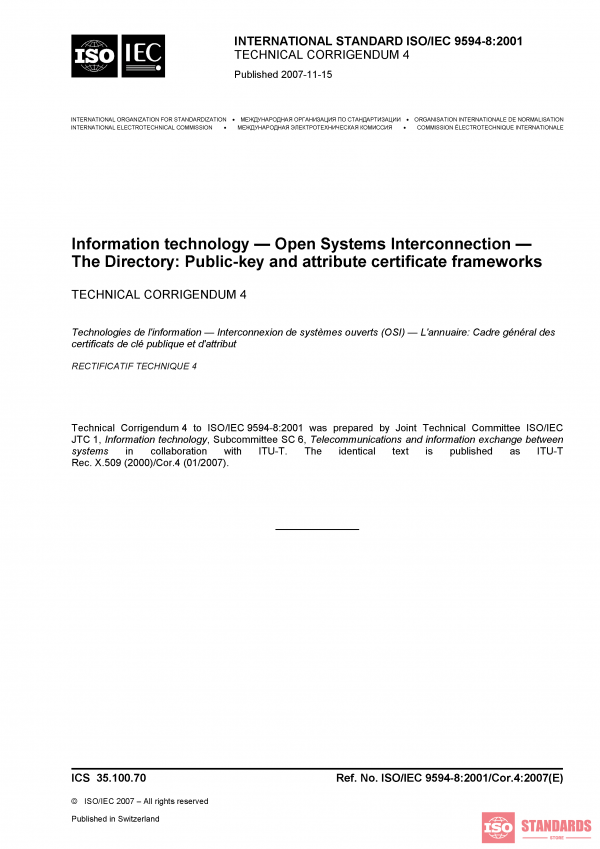 ISO/IEC 9594-8:2001/Cor 4:2007 PDF