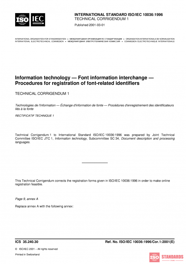 ISO/IEC 10036:1996/COR1:2001 PDF